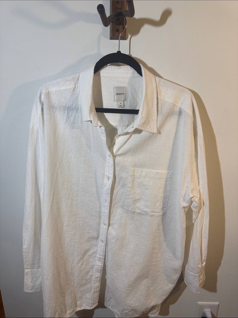 Maeve Women’s White Cotton-Linen Button Down Shirt